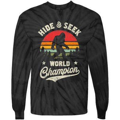 Bigfoot Hide And Seek World Champion Sasquatch Retro Vintage Tie-Dye Long Sleeve Shirt