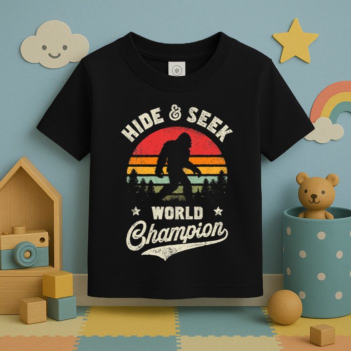 Bigfoot Hide And Seek World Champion Sasquatch Retro Vintage Toddler T-Shirt