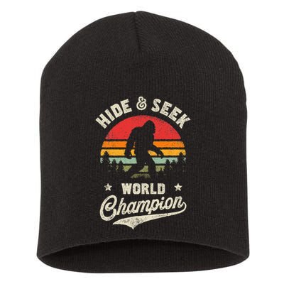 Bigfoot Hide And Seek World Champion Sasquatch Retro Vintage Short Acrylic Beanie