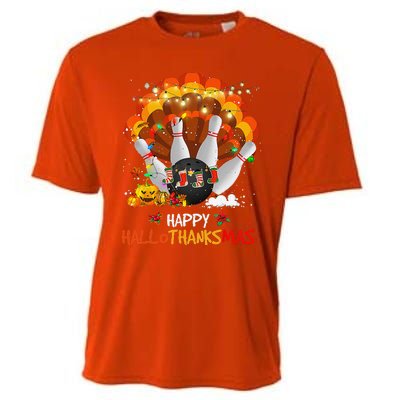 Bowling Halloween And Merry Christmas Happy Hallothanksmas Cooling Performance Crew T-Shirt