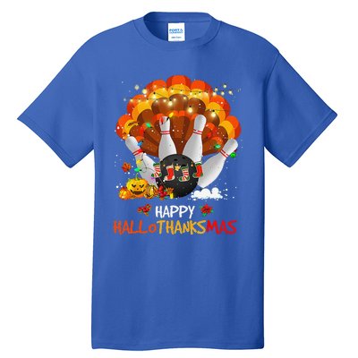 Bowling Halloween And Merry Christmas Happy Hallothanksmas Tall T-Shirt