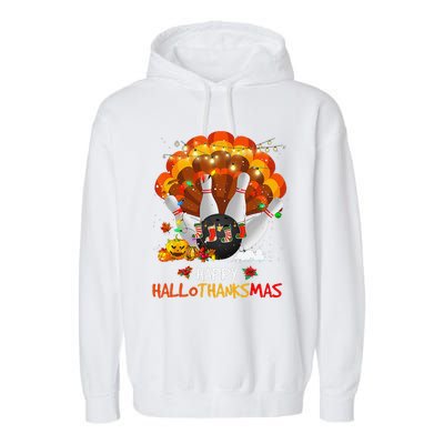 Bowling Halloween And Merry Christmas Happy Hallothanksmas Garment-Dyed Fleece Hoodie