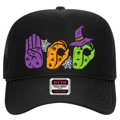 Boo Hands American Sign Language Pride Asl Halloween High Crown Mesh Back Trucker Hat