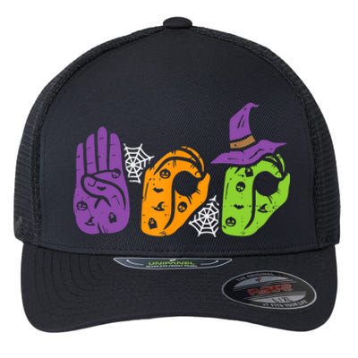 Boo Hands American Sign Language Pride Asl Halloween Flexfit Unipanel Trucker Cap