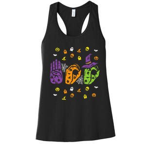 Boo Hands American Sign Language Pride ASL Halloween Women's Racerback Tank