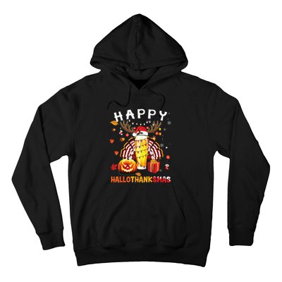 Beer Halloween And Merry Christmas Happy Hallothanksmas Hoodie