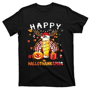 Beer Halloween And Merry Christmas Happy Hallothanksmas T-Shirt