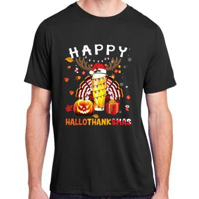 Beer Halloween And Merry Christmas Happy Hallothanksmas Adult ChromaSoft Performance T-Shirt