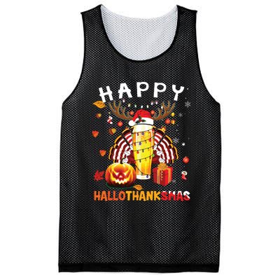 Beer Halloween And Merry Christmas Happy Hallothanksmas Mesh Reversible Basketball Jersey Tank