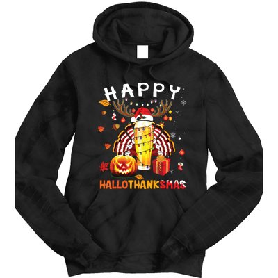 Beer Halloween And Merry Christmas Happy Hallothanksmas Tie Dye Hoodie