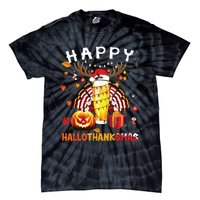 Beer Halloween And Merry Christmas Happy Hallothanksmas Tie-Dye T-Shirt