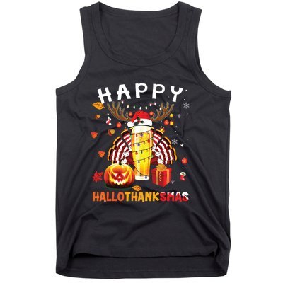 Beer Halloween And Merry Christmas Happy Hallothanksmas Tank Top