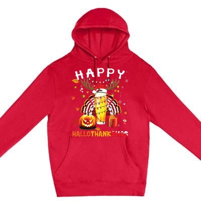 Beer Halloween And Merry Christmas Happy Hallothanksmas Premium Pullover Hoodie