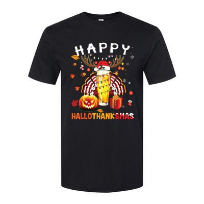 Beer Halloween And Merry Christmas Happy Hallothanksmas Softstyle CVC T-Shirt