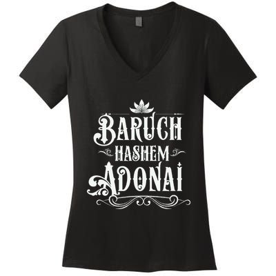 Baruch Hashem Adonai  Hebrew Christian Blessing Gift  Women's V-Neck T-Shirt