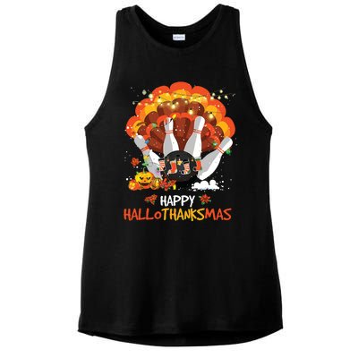 Bowling Halloween And Merry Christmas Happy Hallothanksmas Ladies PosiCharge Tri-Blend Wicking Tank