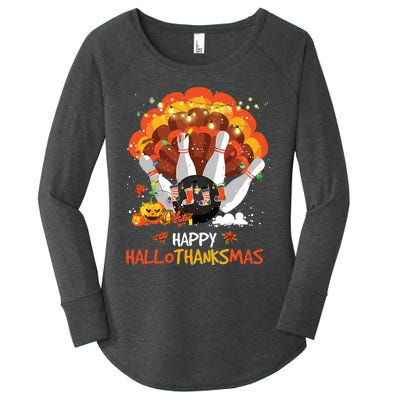 Bowling Halloween And Merry Christmas Happy Hallothanksmas Women's Perfect Tri Tunic Long Sleeve Shirt