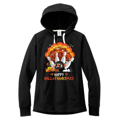 Bowling Halloween And Merry Christmas Happy Hallothanksmas Women's Fleece Hoodie