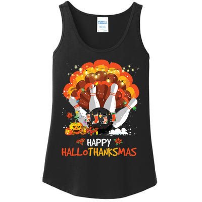 Bowling Halloween And Merry Christmas Happy Hallothanksmas Ladies Essential Tank