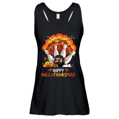 Bowling Halloween And Merry Christmas Happy Hallothanksmas Ladies Essential Flowy Tank