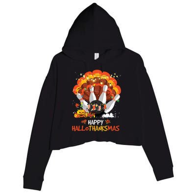 Bowling Halloween And Merry Christmas Happy Hallothanksmas Crop Fleece Hoodie