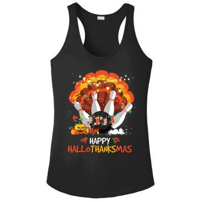 Bowling Halloween And Merry Christmas Happy Hallothanksmas Ladies PosiCharge Competitor Racerback Tank