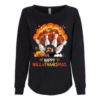 Bowling Halloween And Merry Christmas Happy Hallothanksmas Womens California Wash Sweatshirt