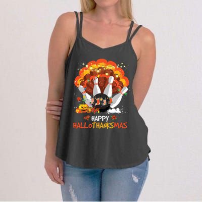 Bowling Halloween And Merry Christmas Happy Hallothanksmas Women's Strappy Tank