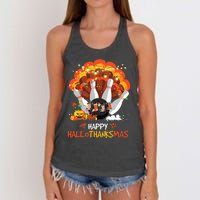 Bowling Halloween And Merry Christmas Happy Hallothanksmas Women's Knotted Racerback Tank