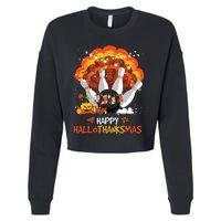 Bowling Halloween And Merry Christmas Happy Hallothanksmas Cropped Pullover Crew