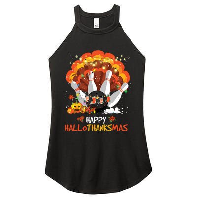 Bowling Halloween And Merry Christmas Happy Hallothanksmas Women's Perfect Tri Rocker Tank