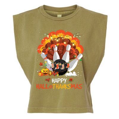 Bowling Halloween And Merry Christmas Happy Hallothanksmas Garment-Dyed Women's Muscle Tee