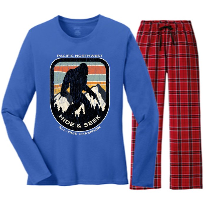 Bigfoot Hide And Seek Alltime Champ Of Pacific Northwest Funny Gift Women's Long Sleeve Flannel Pajama Set 