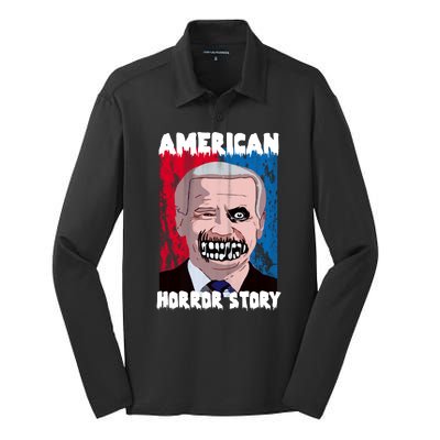 Biden Horror American Zombie Story Halloween Silk Touch Performance Long Sleeve Polo