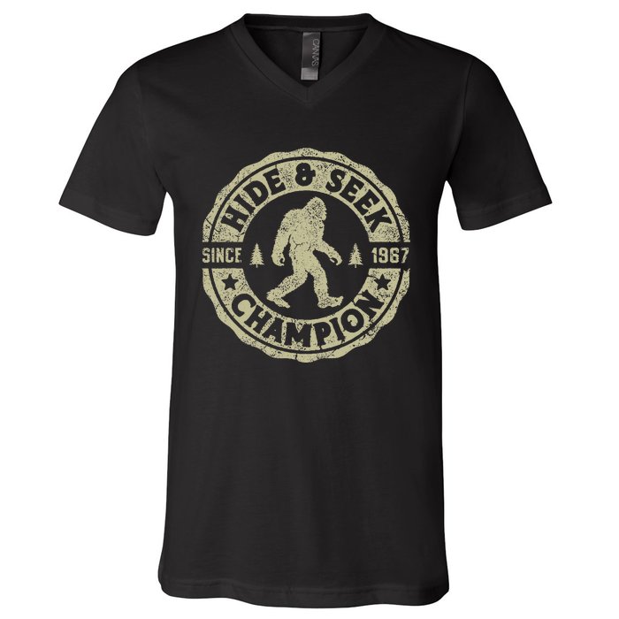 Bigfoot Hide And Seek Champion Funny Sasquatch V-Neck T-Shirt