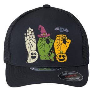 Boo Hands American Sign Language Pride Asl Halloween Witch Flexfit Unipanel Trucker Cap