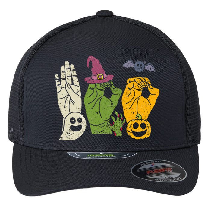 Boo Hands American Sign Language Pride Asl Halloween Witch Flexfit Unipanel Trucker Cap