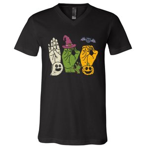 Boo Hands American Sign Language Pride Asl Halloween Witch V-Neck T-Shirt