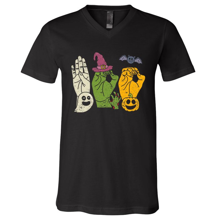 Boo Hands American Sign Language Pride Asl Halloween Witch V-Neck T-Shirt