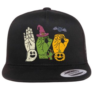 Boo Hands American Sign Language Pride Asl Halloween Witch Flat Bill Trucker Hat