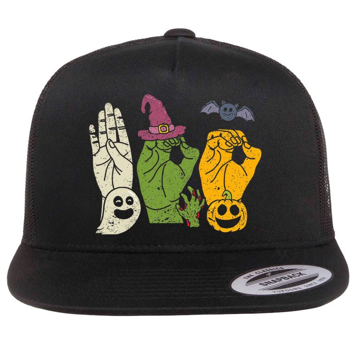 Boo Hands American Sign Language Pride Asl Halloween Witch Flat Bill Trucker Hat