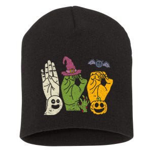 Boo Hands American Sign Language Pride Asl Halloween Witch Short Acrylic Beanie