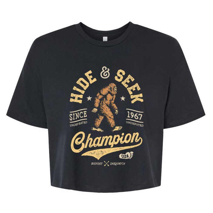 Bigfoot Hide And Seek Champion Funny Sasquatch Retro Vintage Bella+Canvas Jersey Crop Tee