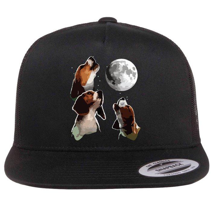Beagle Howling At The Moon Funny Beagle Owner Beagle Flat Bill Trucker Hat
