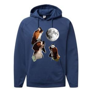 Beagle Howling At The Moon Funny Beagle Owner Beagle Performance Fleece Hoodie