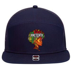 Black History Afro Queen Melanin Word Art Womens Juneteenth 7 Panel Mesh Trucker Snapback Hat