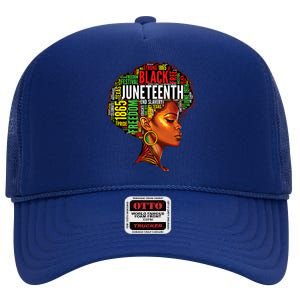 Black History Afro Queen Melanin Word Art Womens Juneteenth High Crown Mesh Back Trucker Hat