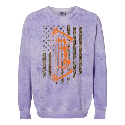 Bow Hunting American Flag Hunter Archery Tree Camouflage Colorblast Crewneck Sweatshirt