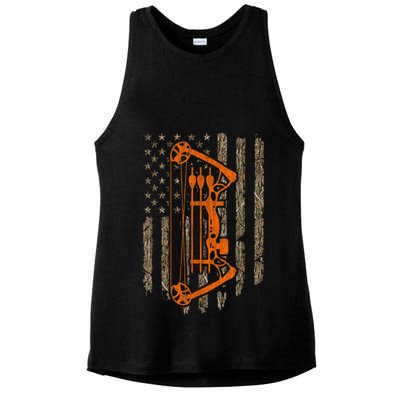 Bow Hunting American Flag Hunter Archery Tree Camouflage Ladies PosiCharge Tri-Blend Wicking Tank