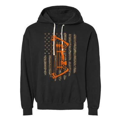 Bow Hunting American Flag Hunter Archery Tree Camouflage Garment-Dyed Fleece Hoodie